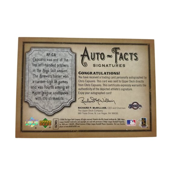 Upper Deck Chris Capuano Auto-Facts 2005 Signed Baseball Card Autograph Vintage - Picture 2 of 2